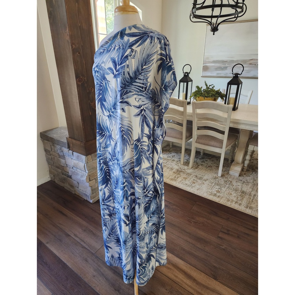 Harper Tyche Blue White Tropical Palm Leaf One Shoulder Maxi Dress Small - Picture 2 of 10